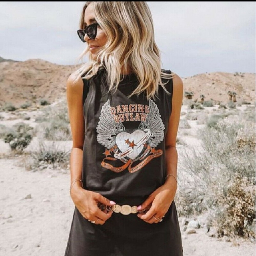 Black Boho Print T-Shirt Tunic/Dress
